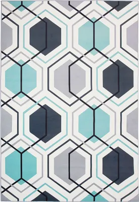 Produktbild von BELIANI Teppich Grau Blau Weiß Polyester 160 x 230 cm Kurzflor Geometrisches Muster Bedruckt Rechteckig