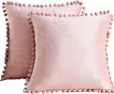Produktbild von Kissenbezüge Samt mit Pompoms Dekorative Kissenhülle Pink 40X40cm 2er