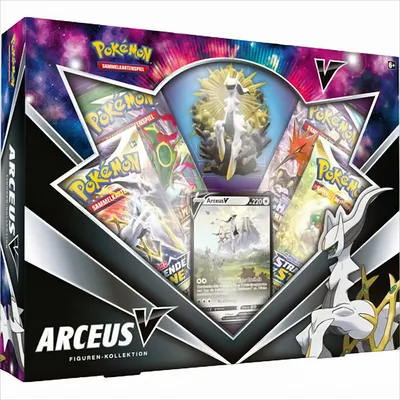 A product box for a Pokemon trading card game collection featuring Arceus V.