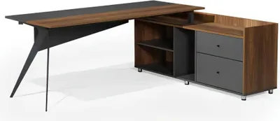 Produktbild von Schreibtisch mit Schrank Arbeitstisch Bürotisch Braun Grau Büromöbel