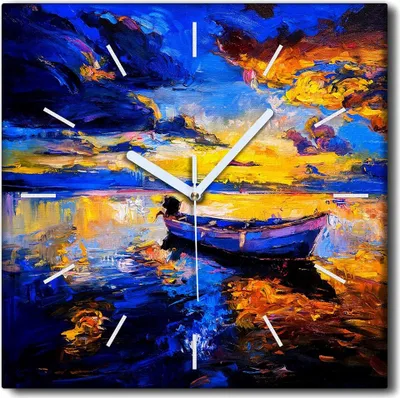Produktbild von Coloray Uhr auf Leinwand 30x30 cm Wand Uhr Dekoration Wohnzimmer Segeltuch weiße Zeiger -Wasserbootlandschaft.