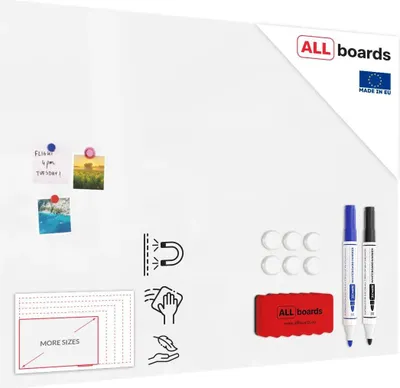Immagine prodotto di Lavagna magnetica in acciaio BIANCA WHITE 120x90 cm MetalBoards lastra con stampa adatta per tutti i tipi di calamite + set di accessori GRATIS