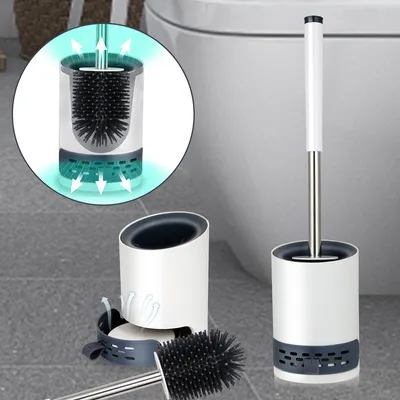 Obrázek produktu pro Hengda WC kartáč silikonový WC kartáč sada nástěnný držák kartáč WC kartáč s nástavcem na zeď