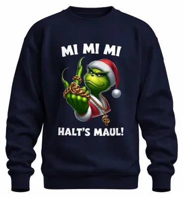 Imagen del producto de Grinch, sudadera con capucha estilo "Weihnachtsgrinch", diseño "MI MI MI", cadena dorada, estilo hip-hop, uni, color azul marino, talla XL