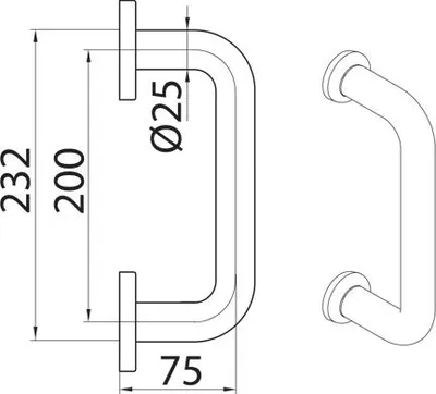 Zdjęcie produktu dla Klamka jednostronna INOX (łazienkowa) B-Harko średnica 25 mm, L-200 mm mat, stal nierdzewna SS304