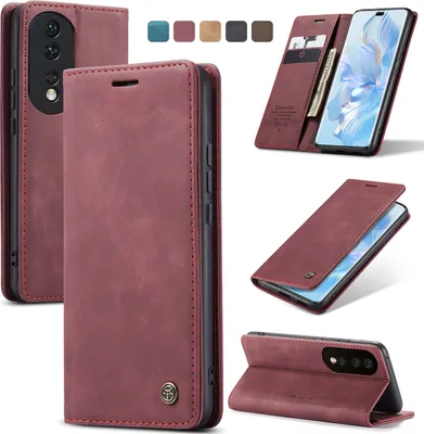 Produktbild von Honor 80 Pro Hülle, Retro Kunstledertasche mit Standfunktion Schutzhülle für Honor 80 Pro Rot