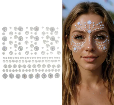 Imagen del producto de Adornos brillantes para el rostro, perlas, maquillaje para carnaval, pegatinas decorativas, diseño creativo, perlas adhesivas, decoración para fiestas, maquillaje festivo, color: blanco