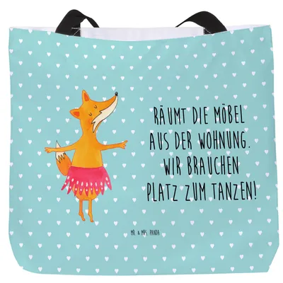 Produktbild von Mr. & Mrs. Panda Tote Bag Fuchs Ballerina - Türkis Pastell - Geschenk, Laptoptasche, Einkaufstasche, Geburtstag, Yeah, Party, Schultasche, Tanzen, Tasche, Strandtasche