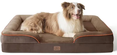 Produktbild von Orthopädisches Hundebett Ergonomisches Hundesofa 97x71 cm mit Kistenschaum für große Hunde, waschbar, rutschfest, braun