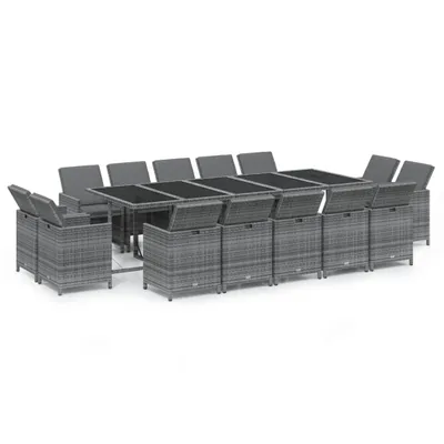 Produktbild von 15-tlg. Garten-Essgruppe mit Kissen Poly Rattan Grau