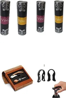 Produktbild von 4er-Set Flaschendose Geschenk Dose Verpackung Wein Flasche + Geschenkset, Weinöffner Set 2-teiliges + Kapselschneider für Weinflaschen. von James Premium®