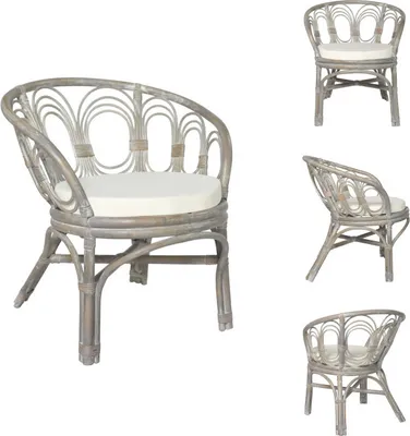 Produktbild von vidaXL Esszimmerstuhl mit Kissen Grau Natur Rattan Leinen -  Esszimmerstühle