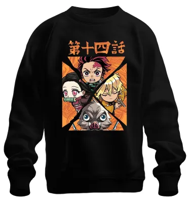 Immagine prodotto di Kimetsu no Yaiba Tanjiro Nezuko Zenitsu Inosuke Chibi Gift Unisex Felpa Pullover, Nero, S