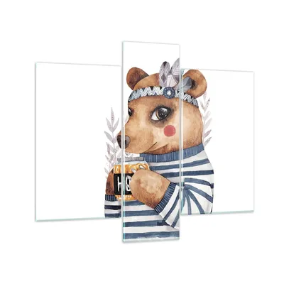 Produktbild von Bilder auf glas - 3 Teile - Anthropomorphisierung Bär Kinder - 95x80cm - Glasbilder - Wandbilder - Bilder - Wanddekoration aus Glas - Glas Bilder - Wandbild auf Glas - GCB95x80-4367
