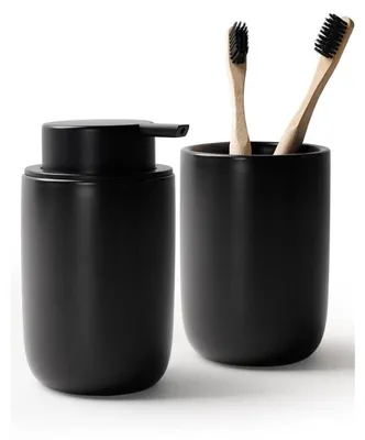 Immagine prodotto di Distributore di sapone in Vetroceramica, capacità 350 ml, ricaricabile, con portaspazzolino, colore nero