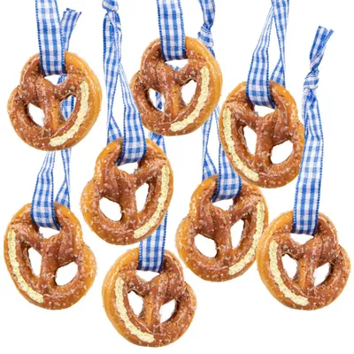 Produktbild von 8 kleine Brezeln zum Aufhängen blau weiß künstlich Bayern 4 cm