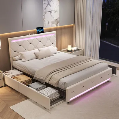 Image de Lit avec rangement - Lit coffre - Lit double - Lit tapissé - Canapé-lit - 140x190 cm