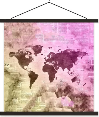 Produktbild von MuchoWow® Textilposter Weltkarte - Farben - Zeitungen 40x40 cm mit schwarzem Rahmen - Fotos