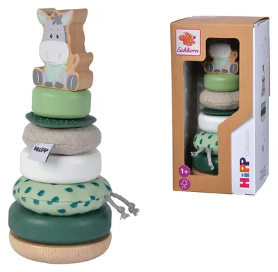 Produktbild von Eichhorn Baby | HIPP Stapelturm mit Ringen aus Stoff, Holz und Silikon, 100%es Buchenholz, ab 1 Jahr