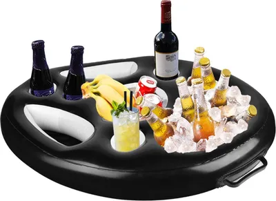 Obrázek produktu pro Nafukovací podnos do bazénu, plovoucí držák na nápoje pro vířivku a lázně, včetně pumpy (černý)