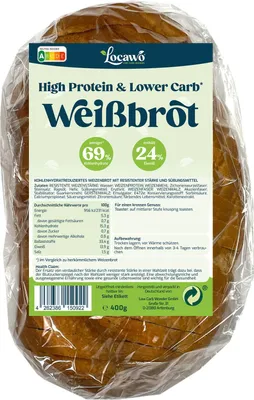 Produktbild von Locawo High Protein Low Carb Weißbrot | Weizenbrot 400g