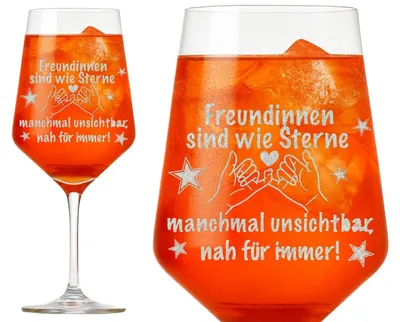Produktbild von Weinglas 350ml mit kunstvoller Gravur Freundinnen sind wie Sterne spülmaschinenfest ideal für gesellige Abende