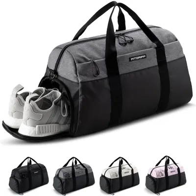 Immagine prodotto di Fitgriff® Borsa sportiva e da viaggio V2 per uomo e donna - con scomparto per scarpe e scomparto per oggetti bagnati - borsa per sport, fitness e viaggi - borsa da palestra, (nera/grigia, media)