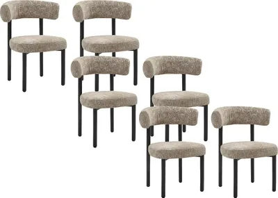 Produktbild von 6er Set Stühle - Strukturstoff & schwarzes Metall - Beige und Weiss - SELORIN