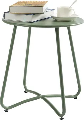 Zdjęcie produktu dla Stolik patio, okrągły stolik ogrodowy, mały stolik boczny, stolik kawowy, metalowy stolik na balkon, na zewnątrz, do salonu, do ogrodu, na taras, zielony
