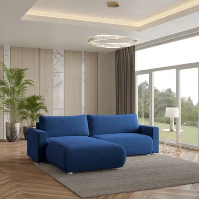 Zdjęcie produktu dla Masseno Narożnik TURIN M z funkcją spania i pojemnikiem na pościel Kształt L, Rozkładana sofa, Rogówka - Niebieski, MONOLITH 77