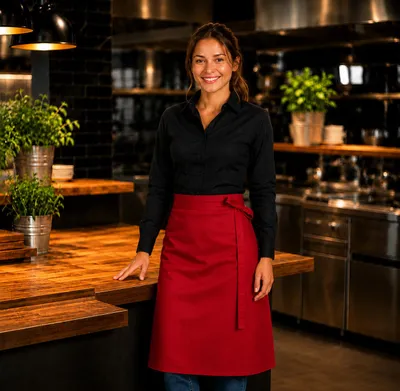 Produktbild von Bistroschürze B 100 x L 80 cm, rot : rot : 65% Polyester 35% Baumwolle