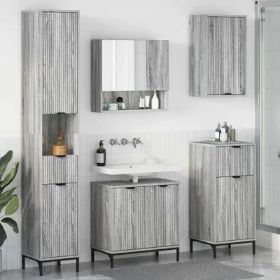 Obrázek produktu pro Maison Exclusive – Sada koupelnového nábytku s dvířky, šedý dřevotisk, kov