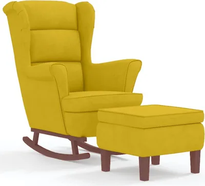 Obrázek produktu pro vidaXL Houpací křeslo Wing Chair žlutý samet a masivní dřevo