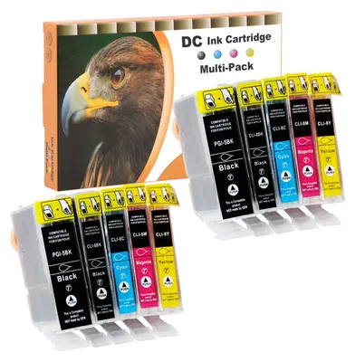 Immagine prodotto di Cartucce compatibili D&C 10x per stampanti Canon PGI-5 CLI-8, adatte ai modelli Canon Pixma iP3300, iP3500, iP4200, iP4200x, iP4300, iP4500, iP4500x, iP5200, iP5200r, iP5300, iP6600, iP6700, iX4000, iX5000, MP500, MP510, MP520, MP520x