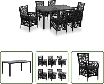 Produktbild von The Living Store 7-tlg. Garten-Essgruppe Poly Rattan Schwarz