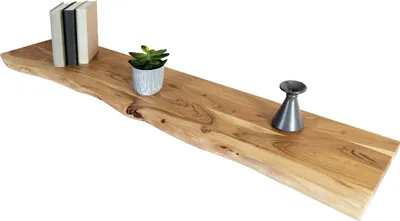 Produktbild von Holzplatte 180x30 cm Arya, Holzbrett Akazie massiv + naturfarben, Baumkanten-Platte für Heimwerker, Regale & Fensterbretter, einseitige Baumkante