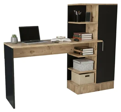 Produktbild von Schreibtisch Dfasolat, Mehrzweckschreibtisch, Bürotisch für PC, Eckschreibtisch, 152x40h120 cm, Eiche und Schwarz