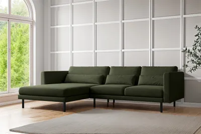 Produktbild von Ecksofa Designersofa AGADA in Stoff Verita Flaschengrün Ottomane Links