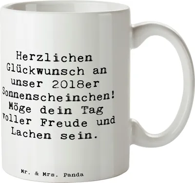 Produktbild von Mr. & Mrs. Panda Keramiktasse Spruch 2018 Geburtstag Sonnenscheinchen - Weiß - Geschenk, Pott, Trinkbecher, Kaffeebecher, Kaffeetasse, Herzlichen Glückwunsch, Geburtsjahr