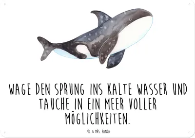 Produktbild von Mr. & Mrs. Panda Retro Blechschild Orca DIN A3 - Weiß - Geschenk, Türschild, Meer, Motivation, Schild, wandtafel, Startup, Wal, Wandbild, tafel, Orcas, Arbeit