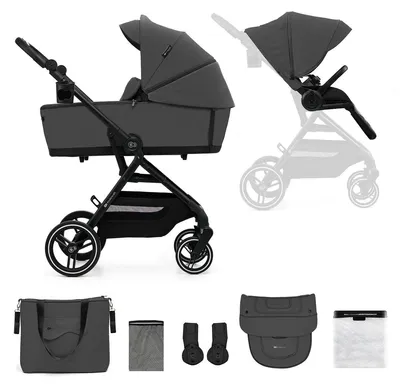 Image de Kinderkraft YOXI Poussette 2 en 1 jusqu'à 27 kg - Baignoire bébé & nacelle sport - légère - Roues increvables - TRAVEL SYSTEM - Gris