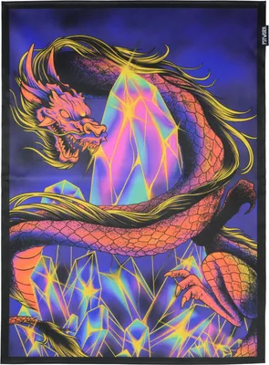 Produktbild von PSYWORK Schwarzlicht Stoffposter Neon Chromadepth "3D Crystal Dragon", 50x70cm