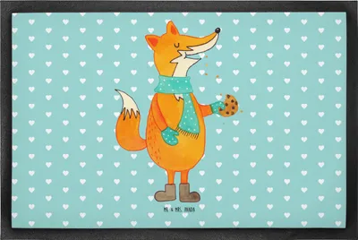 Produktbild von Mr. & Mrs. Panda fußmatte Fuchs Keks 50 x 75 cm - Türkis Pastell - Geschenk, Türmatte, Winter, Schmutzmatte, Weihnachten, Frieren, Weihnachtlich, Sauberlaufmatte, Liebe