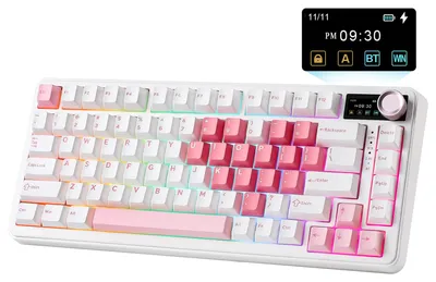 Zdjęcie produktu dla Klawiatura mechaniczna 75% - Biały kolor - Podświetlenie RGB - Bezprzewodowa i kompaktowa