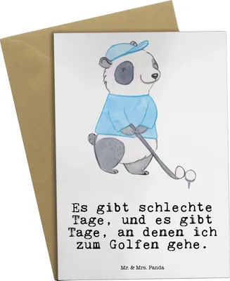 Produktbild von Mr. & Mrs. Panda Grußkarte Panda Golfen - Weiß - Geschenk, einladungskarten, firmungskarte, Golfplatz, glückwunschkarten, Golf spielen, Verein, vatertagskarte