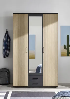 Produktbild von Kleiderschrank FLORENZ Graphit 3-türig mit Spiegel und 2 Schubkästen