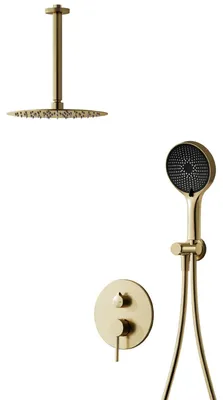 Unterputz-Duschsystem 30 cm, Regenbrause, Handbrause 3 Modi, Messing, Gold