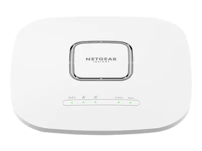 A white Netgear WiFi access point is shown from a top-down perspective on a white background.