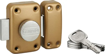 Image de Verrou à bouton Transit 2 pour porte d'entrée, cylindre 65mm, 4 clés, époxy or - THIRARD