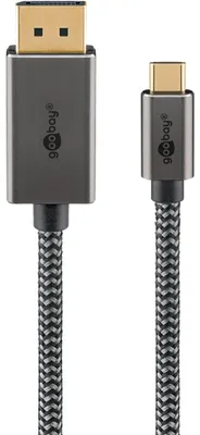 Produktbild von USB Adapterkabel, USB-C Stecker > DisplayPort Stecker, 4K 60Hz (schwarz/silber, 1 Meter, Textilkabel)
